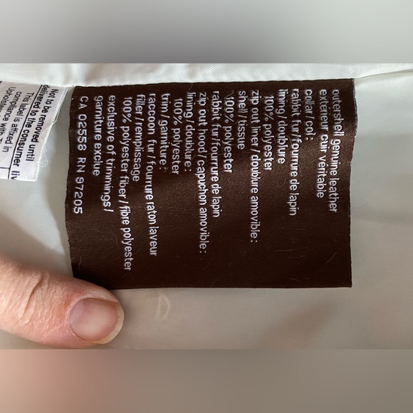 White Danier leather coat with rabbit fur inside. - Picture 7 of 9